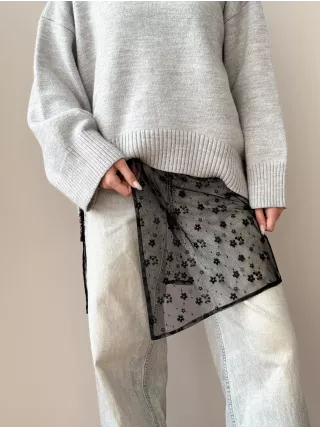 Мереживо ромашки спідниця на зав'язках чорна onesize