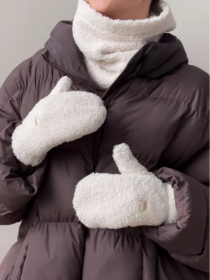 Набір Teddy білий колір (хомут та рукавиці)