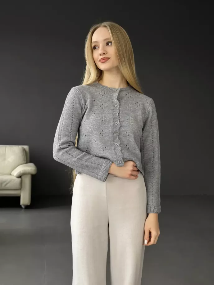 Soft кардиган вкорочений ажурний сірий