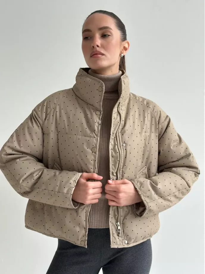 Куртка дута з коміром у горох капучино onesize