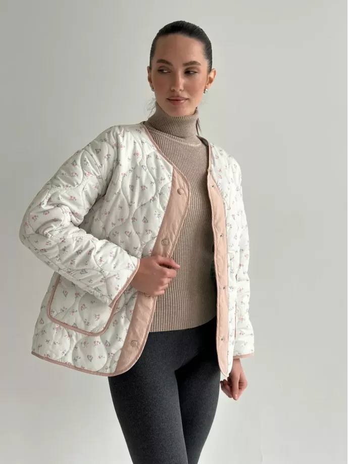 Куртка стьобана у квітку біла onesize