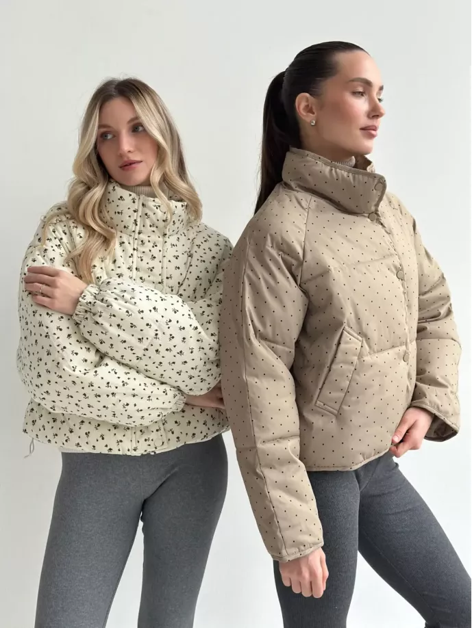 Куртка дута з коміром у горох капучино onesize