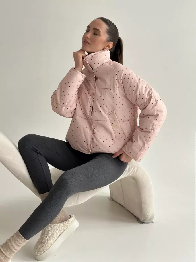 Куртка дута з коміром у горох пудра onesize