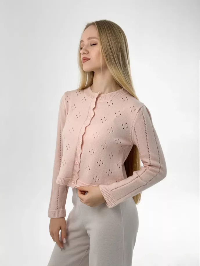Soft кардиган вкорочений ажурний рожевий