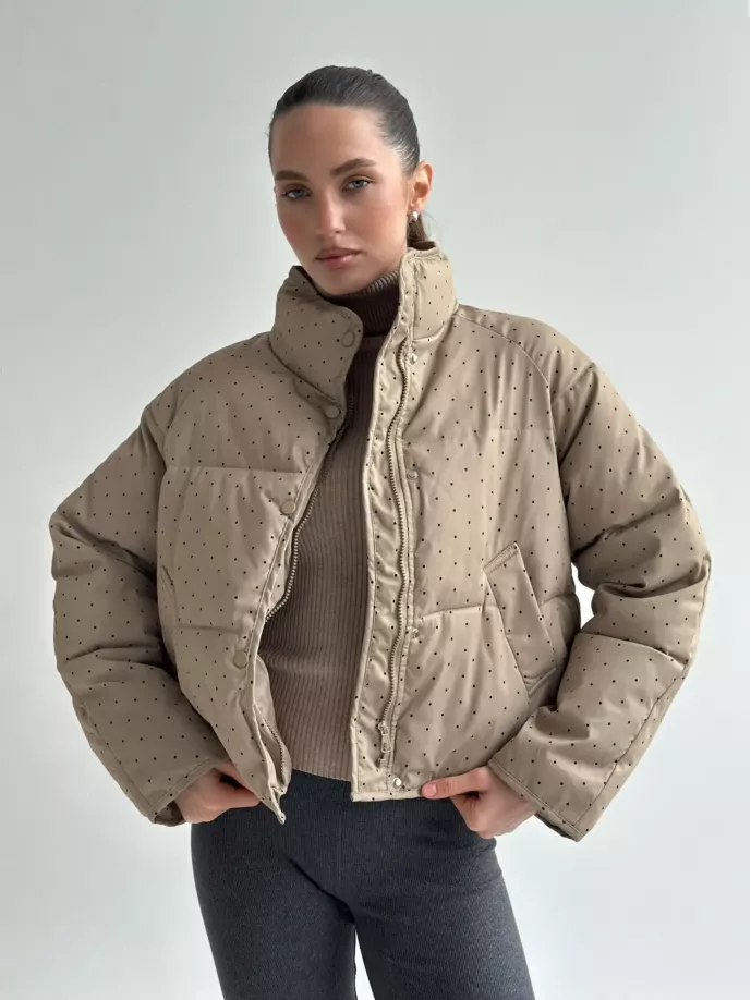 Куртка дута з коміром у горох капучино onesize