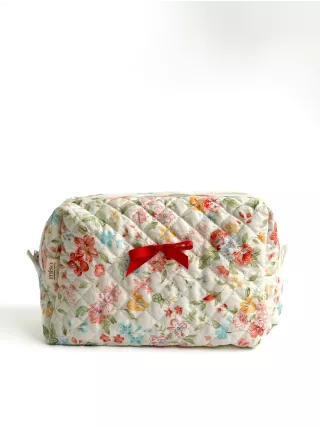 Косметичка середня квадрат стьобана ромб квіти з червоним бантиком
