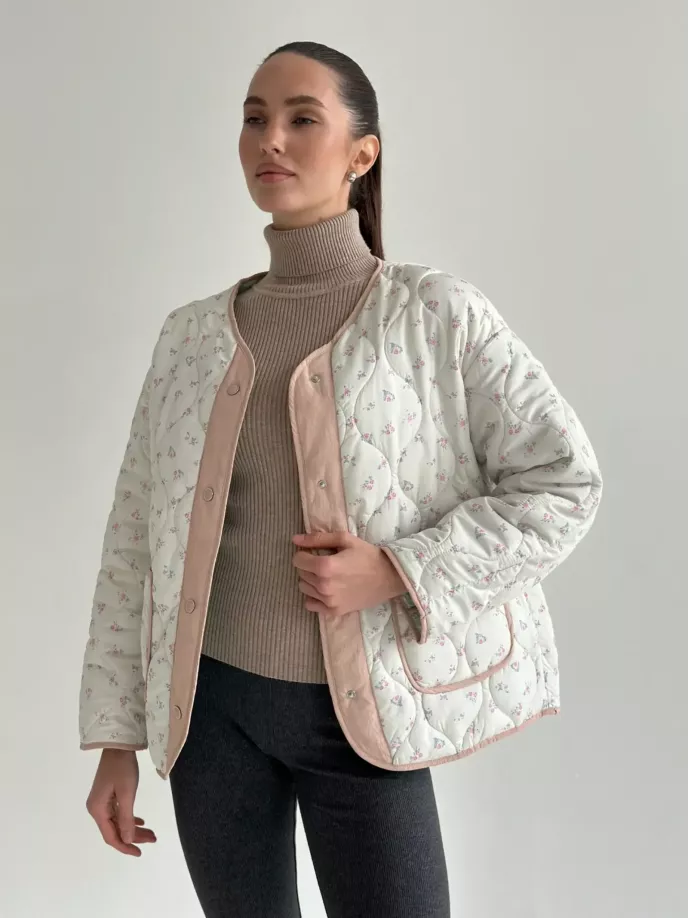 Куртка стьобана у квітку біла onesize