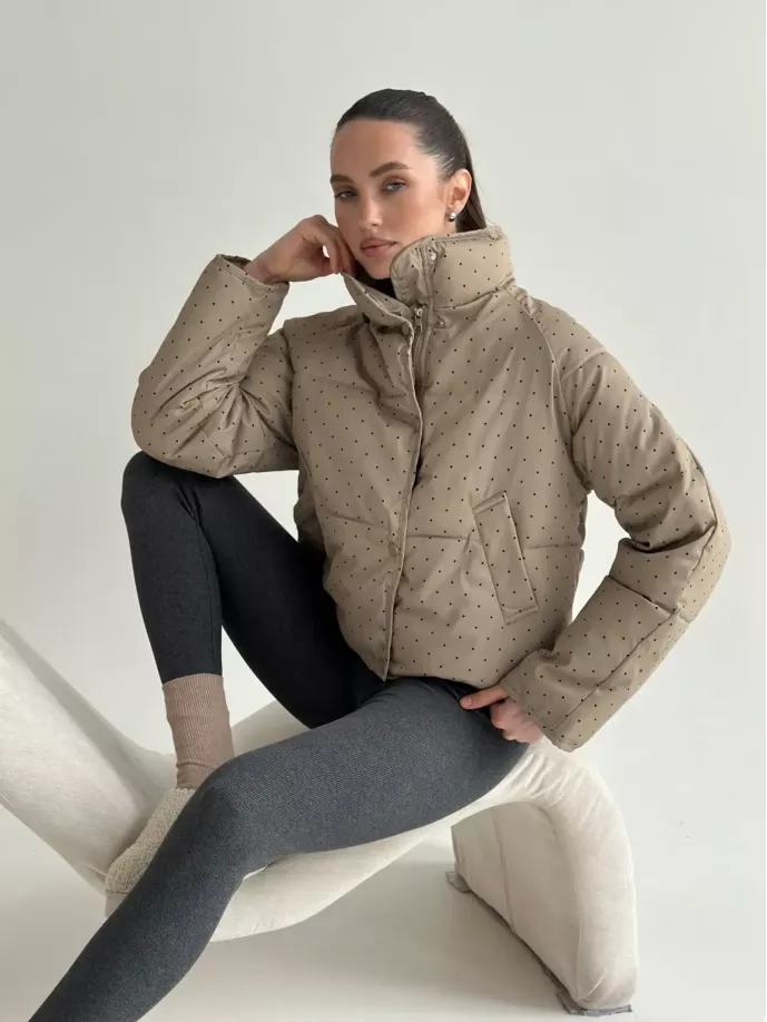 Куртка дута з коміром у горох капучино onesize