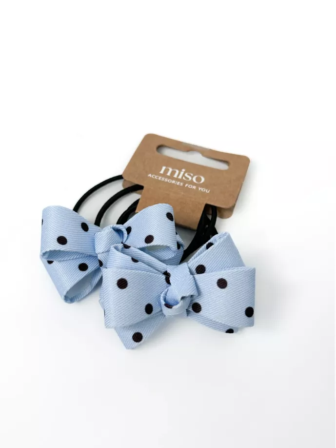 Бантик міні блакитний у горох на резинці 2 шт