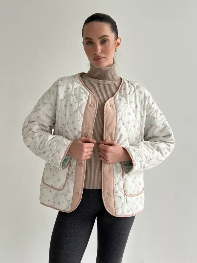 Куртка стьобана у квітку біла onesize