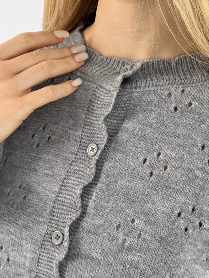Soft кардиган вкорочений ажурний сірий