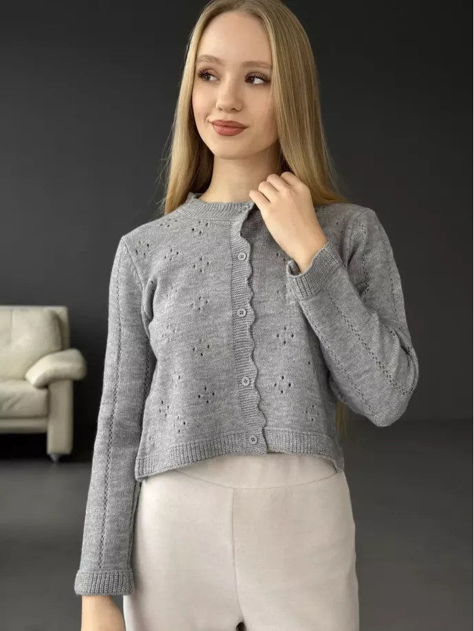 Soft кардиган вкорочений ажурний сірий