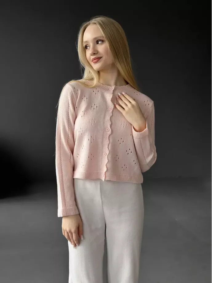 Soft кардиган вкорочений ажурний рожевий