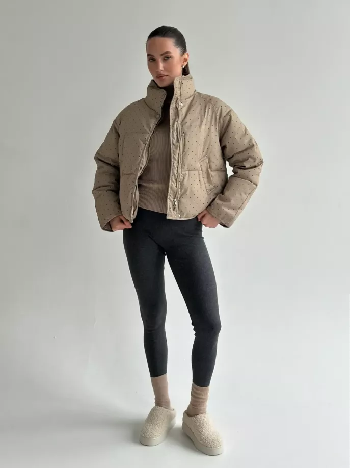 Куртка дута з коміром у горох капучино onesize