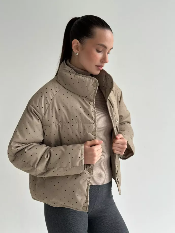 Куртка дута з коміром у горох капучино onesize