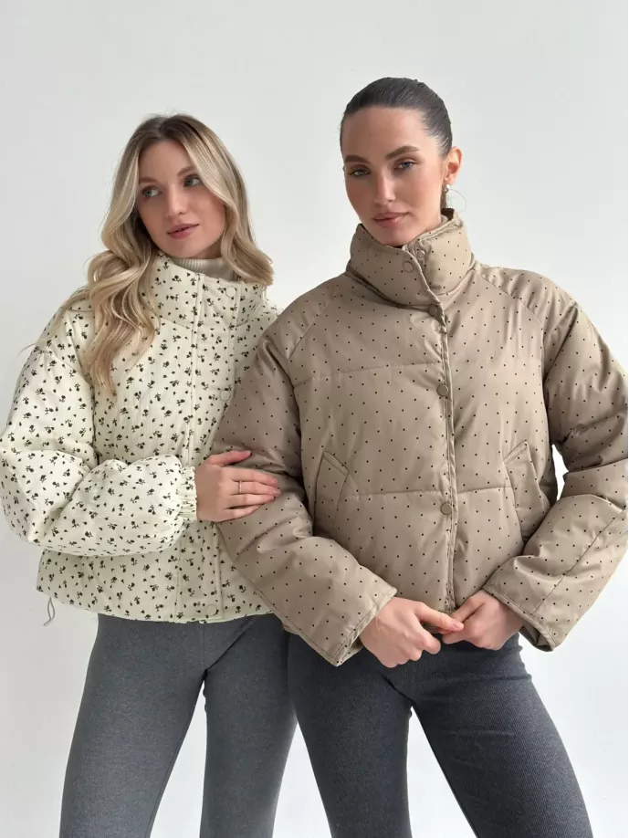 Куртка дута з коміром у горох капучино onesize