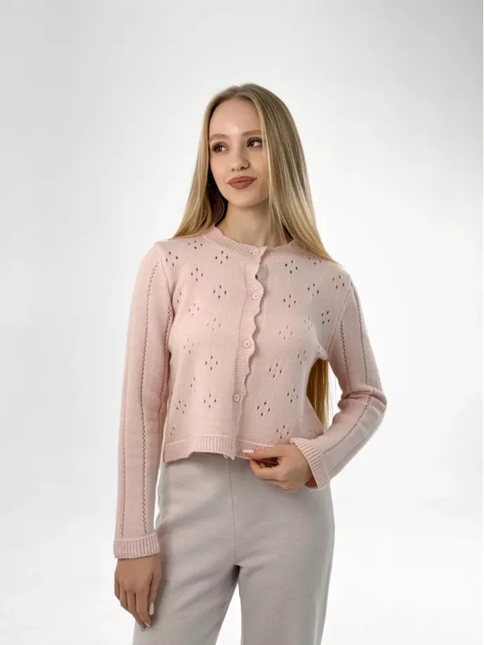 Soft кардиган вкорочений ажурний рожевий