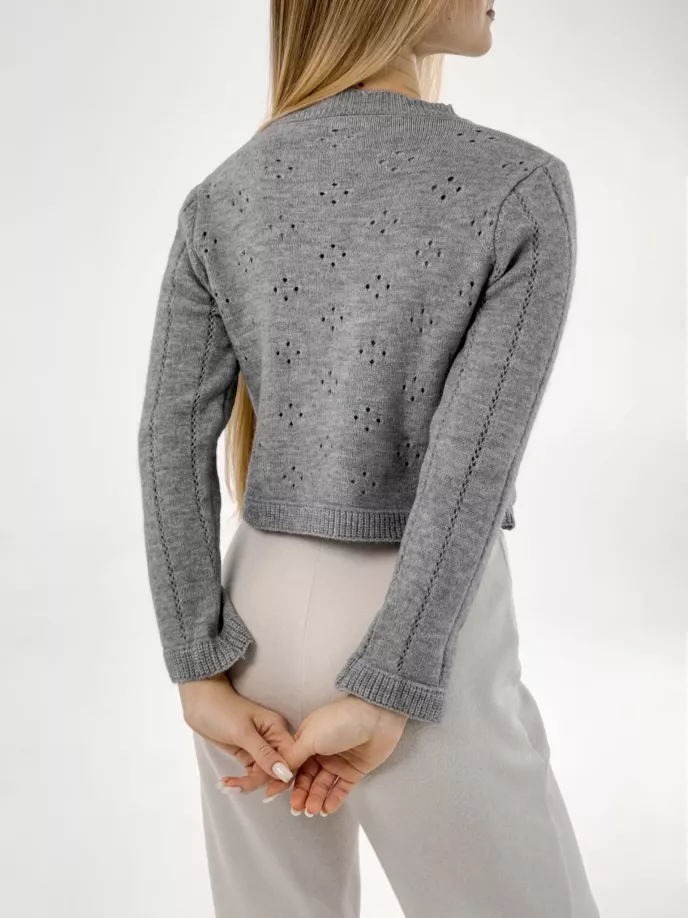 Soft кардиган вкорочений ажурний сірий