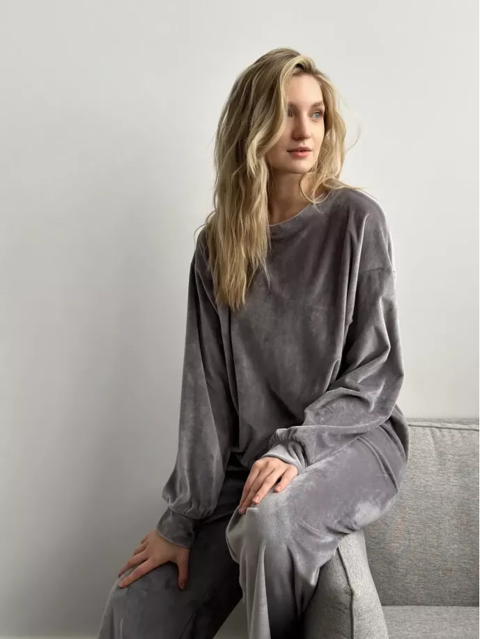 Костюм велюр (плюш) штани +кофта сірий