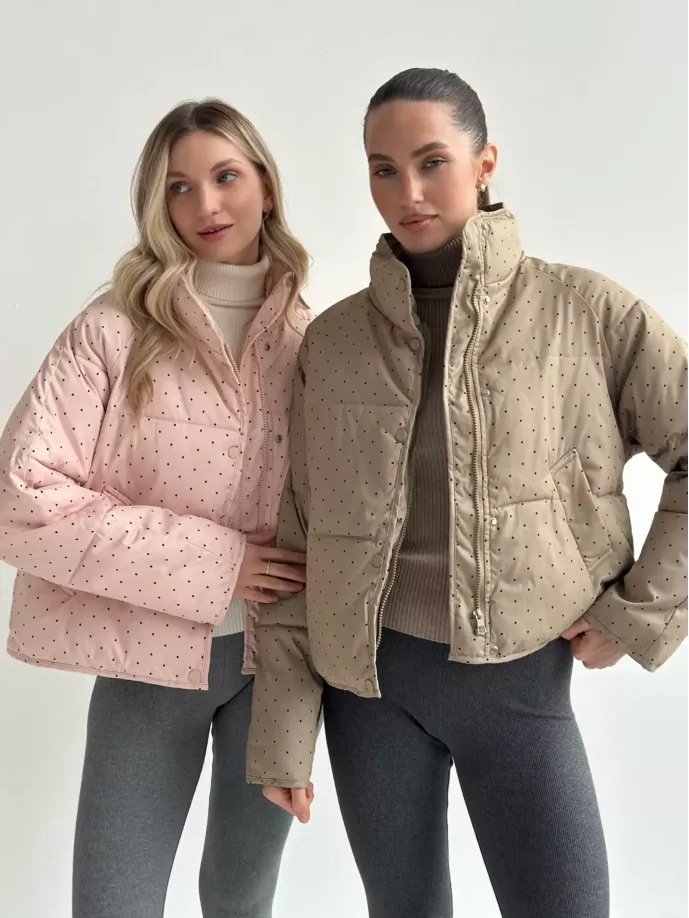 Куртка дута з коміром у горох капучино onesize
