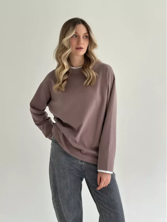 Лонгслів з білим кантом капучино, onesize