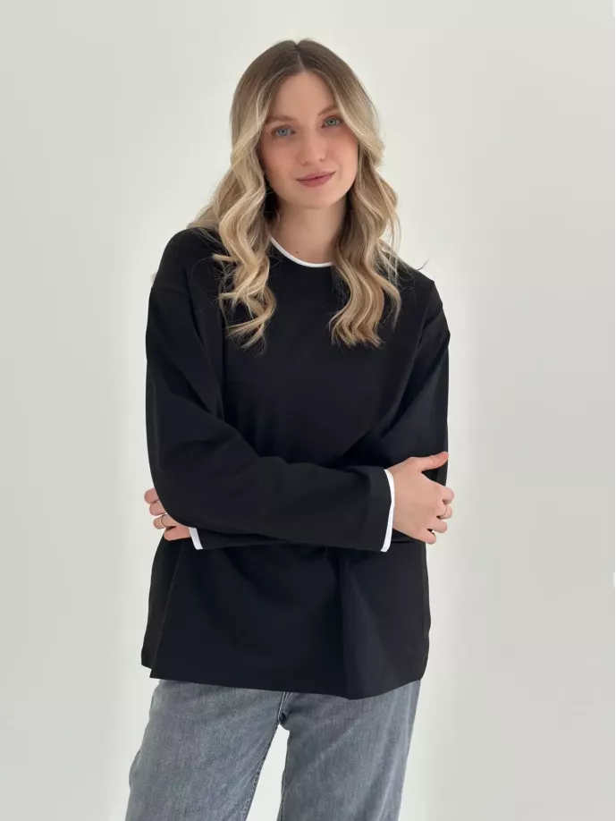 Лонгслів з білим кантом чорний, onesize