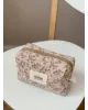Косметичка вельвет маленький квадрат бежева квіткова