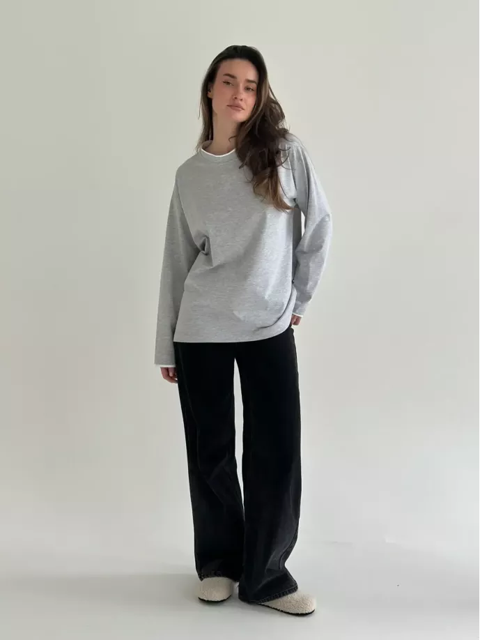 Лонгслів з білим кантом сірий, onesize