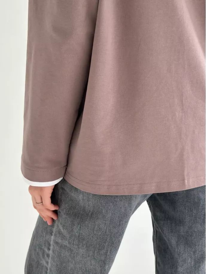 Лонгслів з білим кантом капучино, onesize