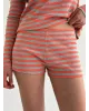 Трикотаж смужка костюм лонгслів та шорти міні сірий / помаранчевий