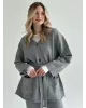 Комплект в’язаний кардиган з поясом та штани сірий, onesize