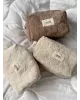 Косметичка середня махра жакард з квітами колір бежевий