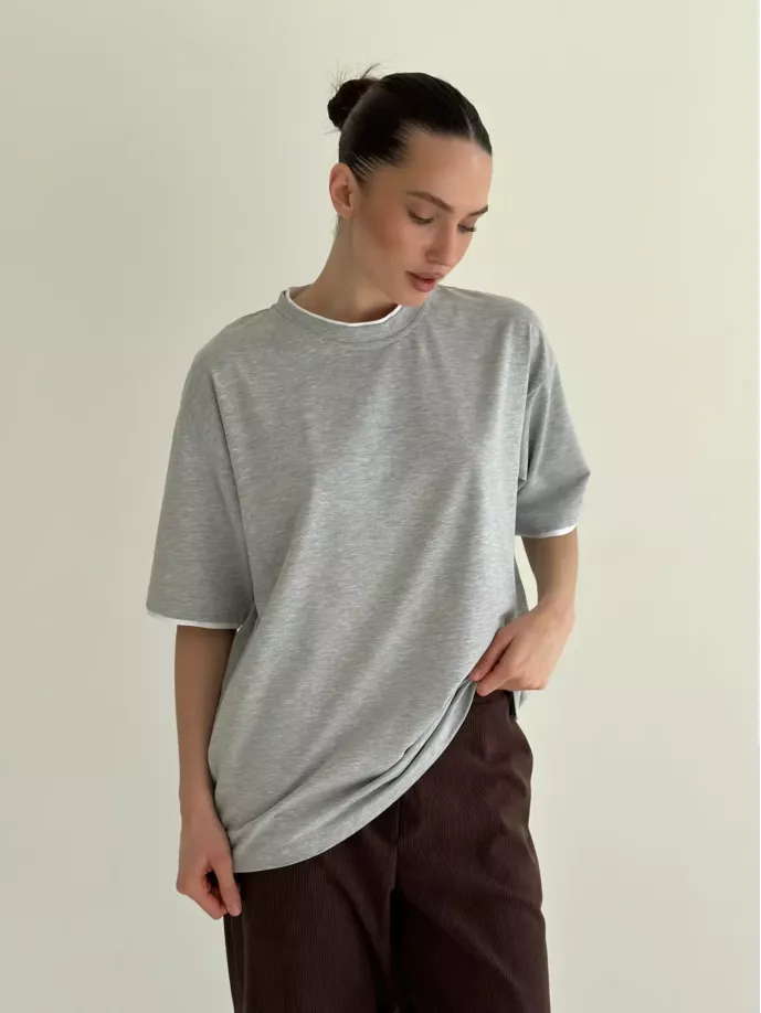 Футболка з білим кантом сіра, onesize