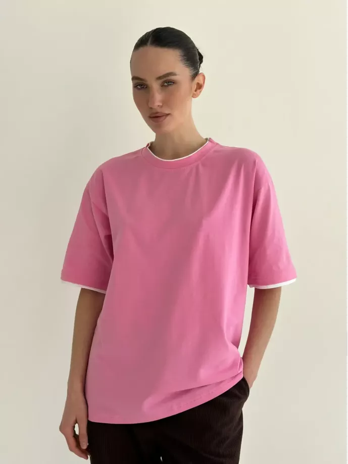 Футболка з білим кантом рожева, onesize