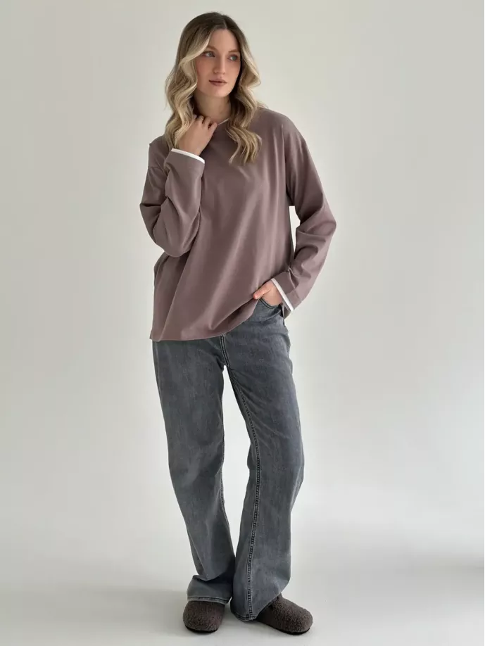 Лонгслів з білим кантом капучино, onesize