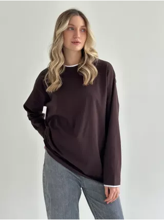 Лонгслів з білим кантом коричневий, onesize