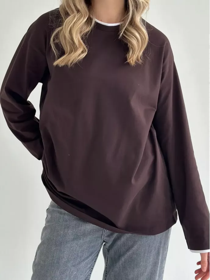 Лонгслів з білим кантом коричневий, onesize