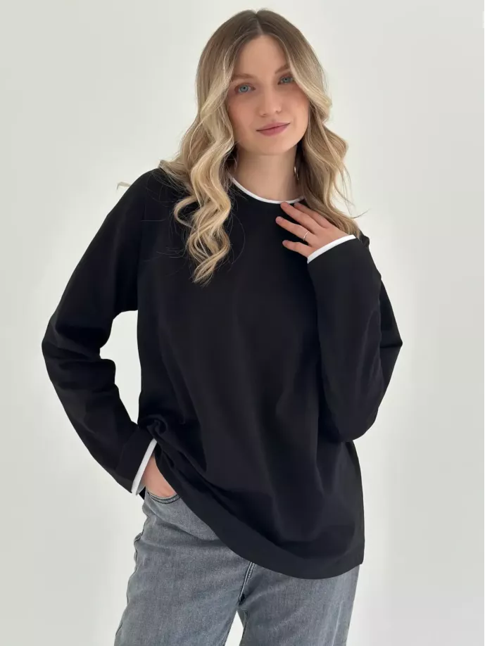 Лонгслів з білим кантом чорний, onesize