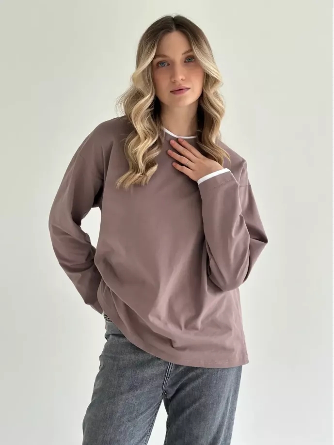 Лонгслів з білим кантом капучино, onesize