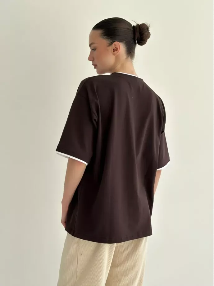 Футболка з білим кантом коричнева, onesize