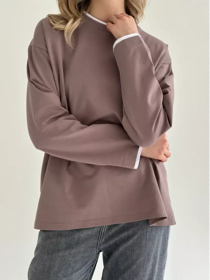 Лонгслів з білим кантом капучино, onesize
