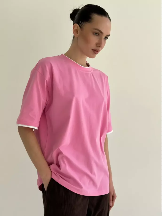 Футболка з білим кантом рожева, onesize