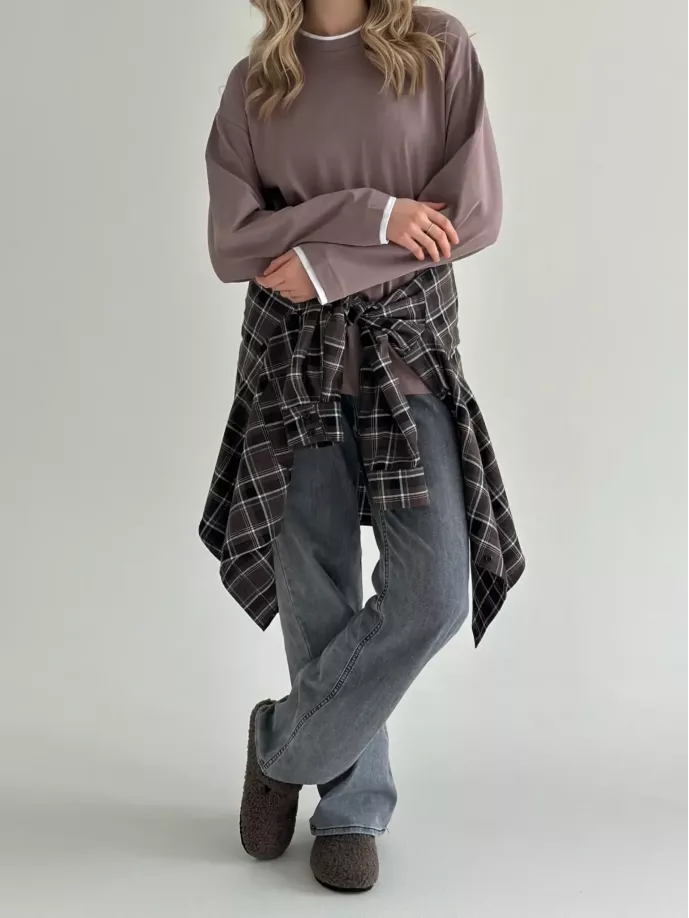 Лонгслів з білим кантом капучино, onesize