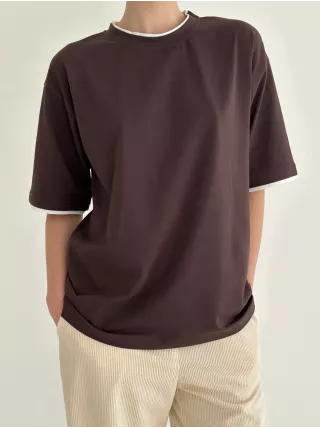 Футболка з білим кантом коричнева, onesize