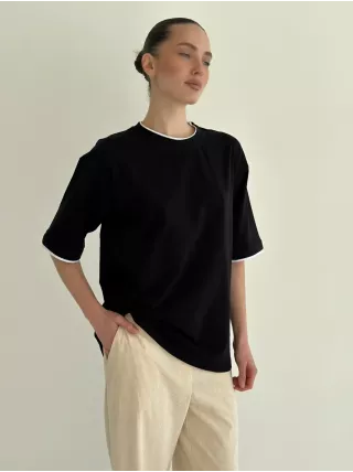 Футболка з білим кантом чорна, onesize
