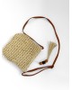 Сумка плетена молочна з підвіскою та шкіряний тонкий ремінець