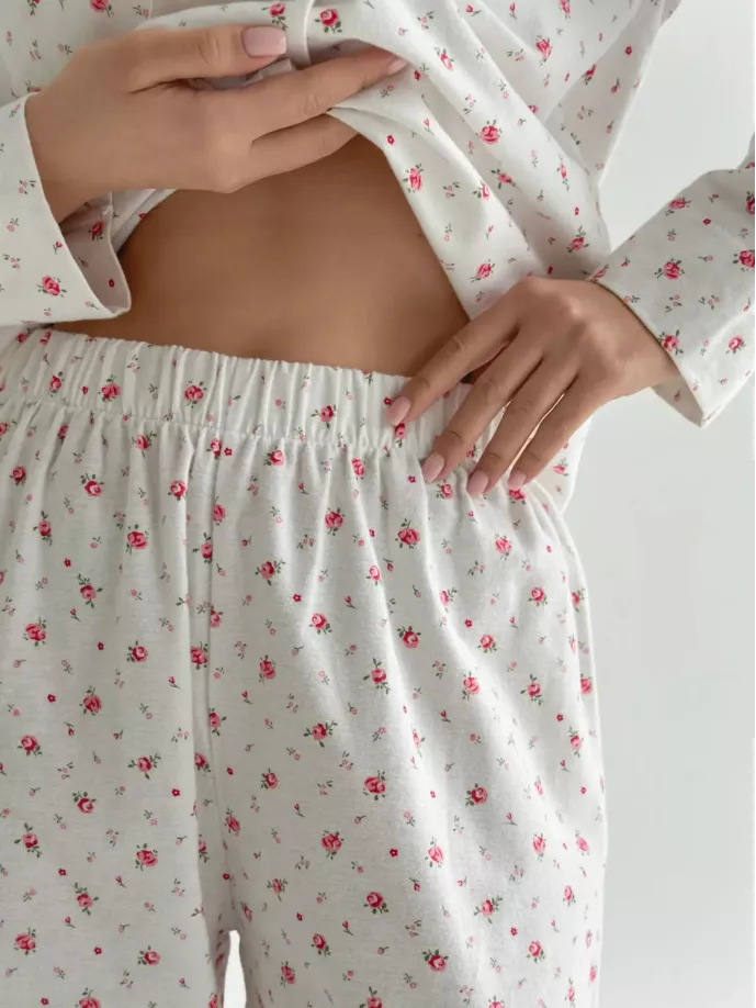 Фланель піжамний комплект білий “троянда”