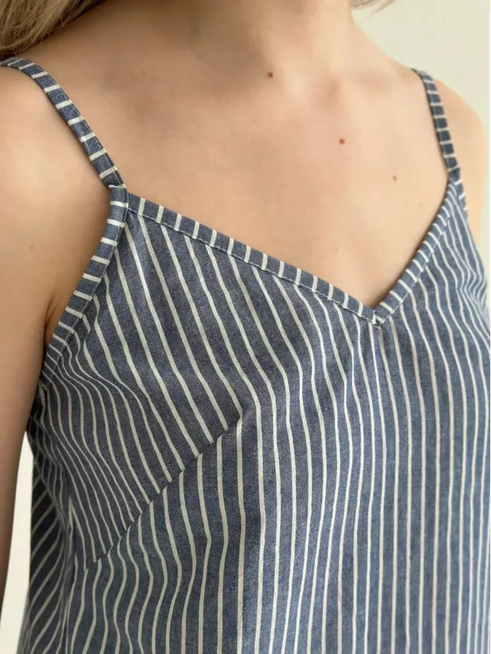 Костюм котон смужка майка та шорти синій / молоко