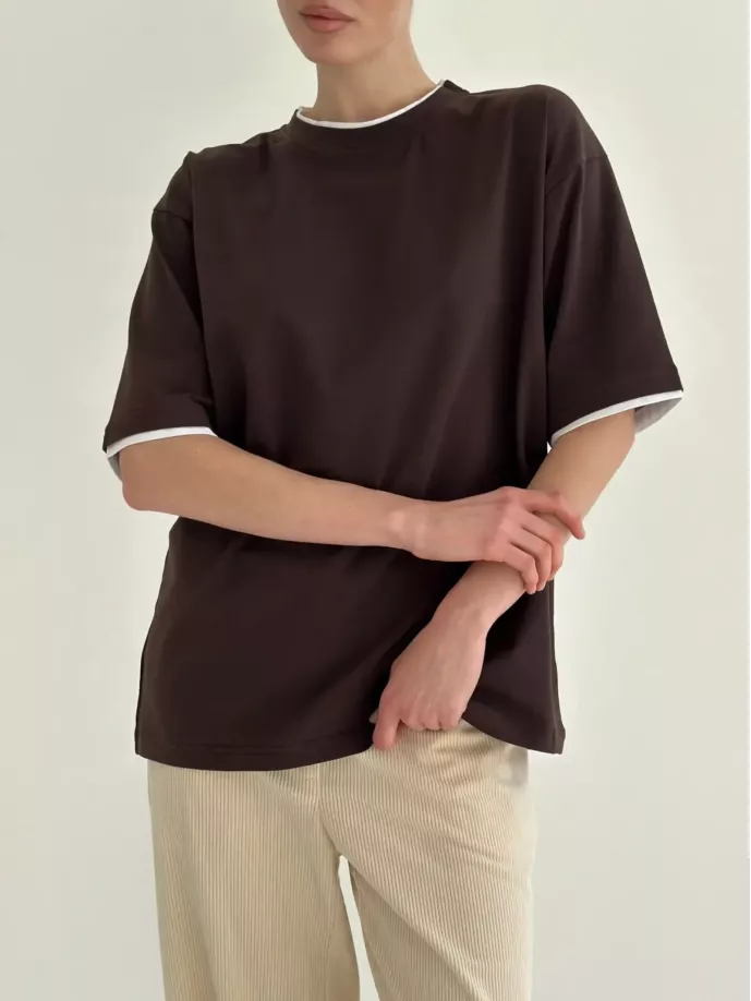 Футболка з білим кантом коричнева, onesize