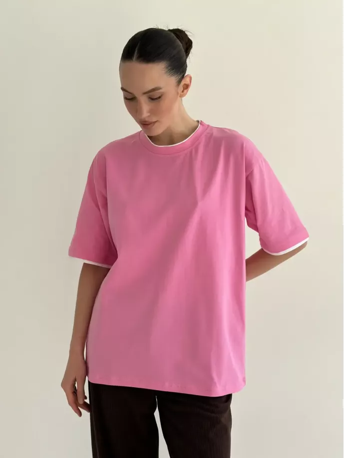 Футболка з білим кантом рожева, onesize
